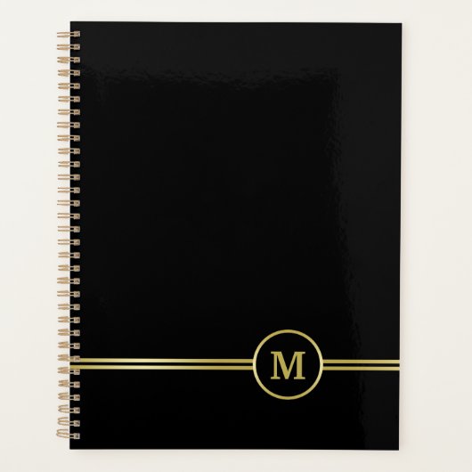 Elegant goud Gepersonaliseerd monogram op zwart Planner (Voorkant)