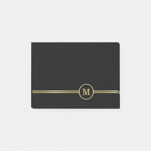 Elegant goud Gepersonaliseerd monogram op zwart Post-it® Notes (Voorkant)