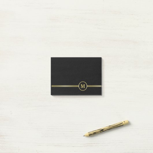 Elegant goud Gepersonaliseerd monogram op zwart Post-it® Notes (Op bureau)