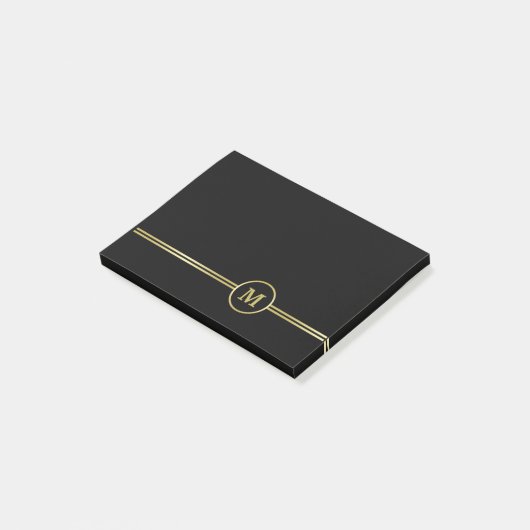 Elegant goud Gepersonaliseerd monogram op zwart Post-it® Notes (Schuin)
