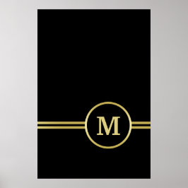 Elegant goud Gepersonaliseerd monogram op zwart Poster