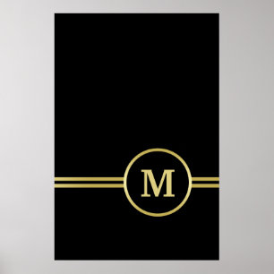 Elegant goud Gepersonaliseerd monogram op zwart Poster