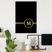 Elegant goud Gepersonaliseerd monogram op zwart Poster (Thuiskantoor)