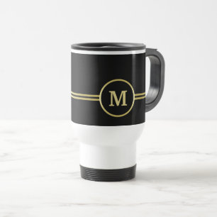 Elegant goud Gepersonaliseerd monogram op zwart Reisbeker