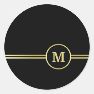 Elegant goud Gepersonaliseerd monogram op zwart Ronde Sticker