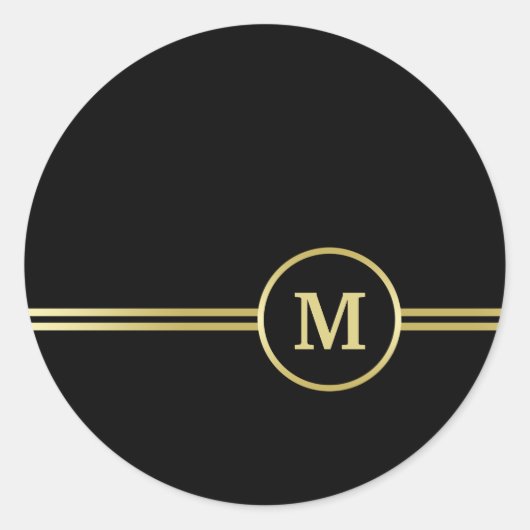 Elegant goud Gepersonaliseerd monogram op zwart Ronde Sticker (Voorkant)