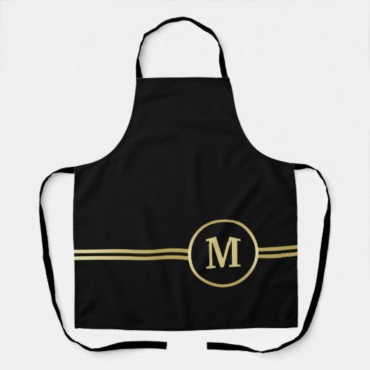 Elegant goud Gepersonaliseerd monogram op zwart Schort (Voorkant)