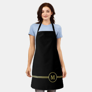 Elegant goud Gepersonaliseerd monogram op zwart Schort