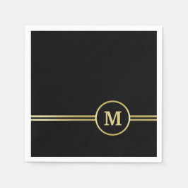 Elegant goud Gepersonaliseerd monogram op zwart Servet