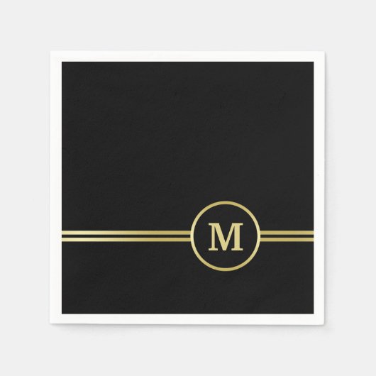 Elegant goud Gepersonaliseerd monogram op zwart Servet (Voorkant)