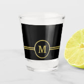 Elegant goud Gepersonaliseerd monogram op zwart Shot Glas (Voorkant)