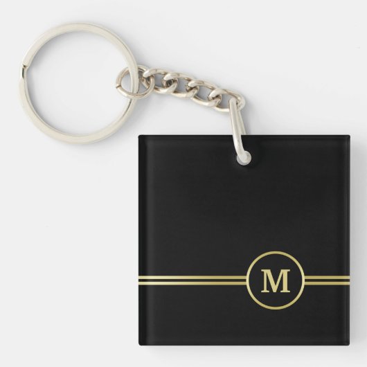 Elegant goud Gepersonaliseerd monogram op zwart Sleutelhanger (Voorkant)