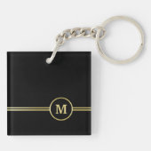 Elegant goud Gepersonaliseerd monogram op zwart Sleutelhanger (Achterkant)