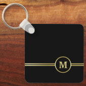 Elegant goud Gepersonaliseerd monogram op zwart Sleutelhanger (Voorkant)