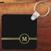 Elegant goud Gepersonaliseerd monogram op zwart Sleutelhanger (Achterkant)