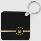 Elegant goud Gepersonaliseerd monogram op zwart Sleutelhanger (Achterkant)
