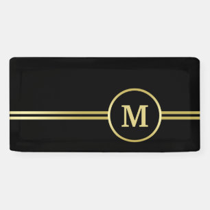 Elegant goud Gepersonaliseerd monogram op zwart Spandoek