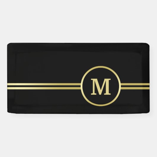 Elegant goud Gepersonaliseerd monogram op zwart Spandoek (Horizontaal)
