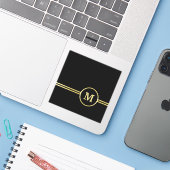 Elegant goud Gepersonaliseerd monogram op zwart Sticker (Laptop met iPhone)