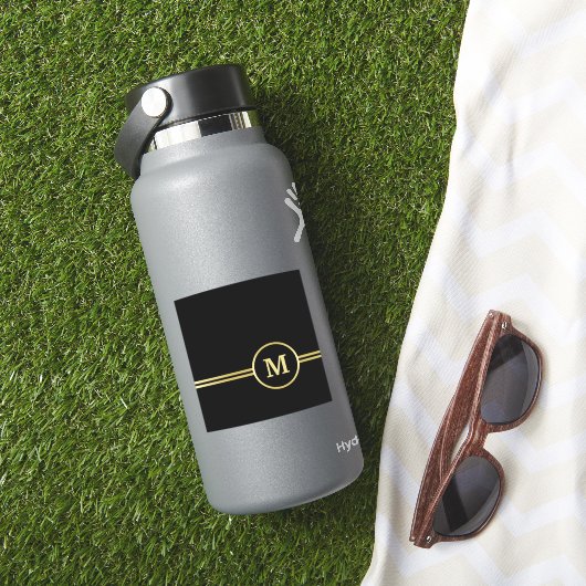 Elegant goud Gepersonaliseerd monogram op zwart Sticker (HydroFlask Insitu)