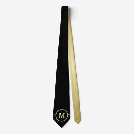 Elegant goud Gepersonaliseerd monogram op zwart Stropdas (Voorkant)