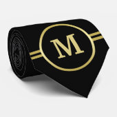 Elegant goud Gepersonaliseerd monogram op zwart Stropdas (Opgerold)