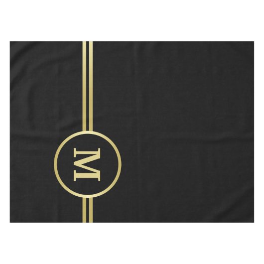 Elegant goud Gepersonaliseerd monogram op zwart Tafelkleed (Voorkant (Horizontaal))