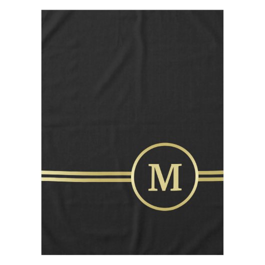 Elegant goud Gepersonaliseerd monogram op zwart Tafelkleed (Voorkant)