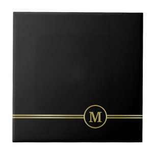 Elegant goud Gepersonaliseerd monogram op zwart Tegeltje