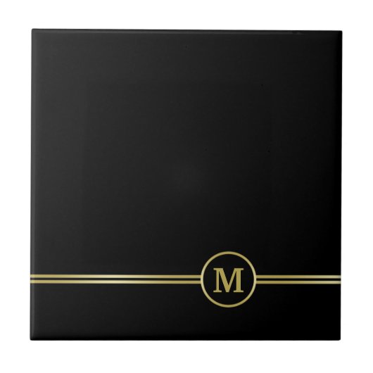 Elegant goud Gepersonaliseerd monogram op zwart Tegeltje (Voorkant)