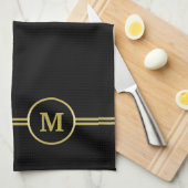 Elegant goud Gepersonaliseerd monogram op zwart Theedoek (Quarter Fold)