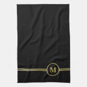 Elegant goud Gepersonaliseerd monogram op zwart Theedoek (Verticaal)