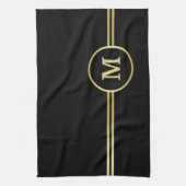 Elegant goud Gepersonaliseerd monogram op zwart Theedoek (Verticaal)