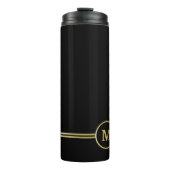 Elegant goud Gepersonaliseerd monogram op zwart Thermosbeker (Voorkant)