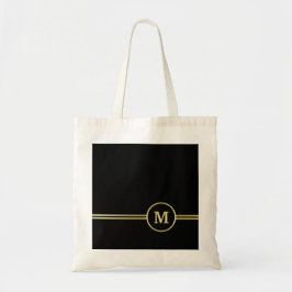 Elegant goud Gepersonaliseerd monogram op zwart Tote Bag