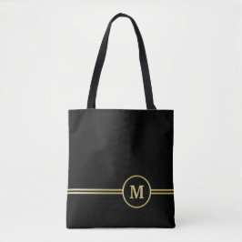 Elegant goud Gepersonaliseerd monogram op zwart Tote Bag
