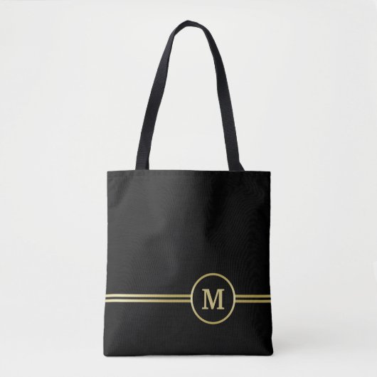 Elegant goud Gepersonaliseerd monogram op zwart Tote Bag (Voorkant)