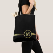 Elegant goud Gepersonaliseerd monogram op zwart Tote Bag (Dichtbij)