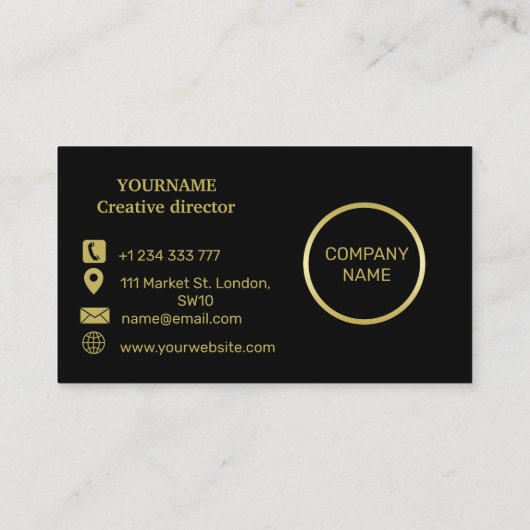 Elegant goud Gepersonaliseerd monogram op zwart Visitekaartje (Achterkant)