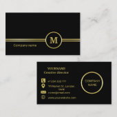 Elegant goud Gepersonaliseerd monogram op zwart Visitekaartje (Voorkant / Achterkant)