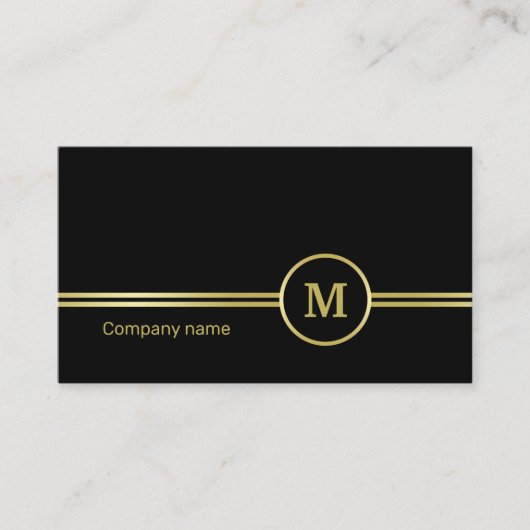 Elegant goud Gepersonaliseerd monogram op zwart Visitekaartje (Voorkant)