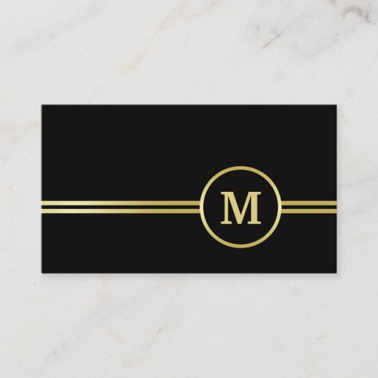 Elegant goud Gepersonaliseerd monogram op zwart Visitekaartje (Voorkant)