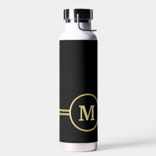 Elegant goud Gepersonaliseerd monogram op zwart Waterfles