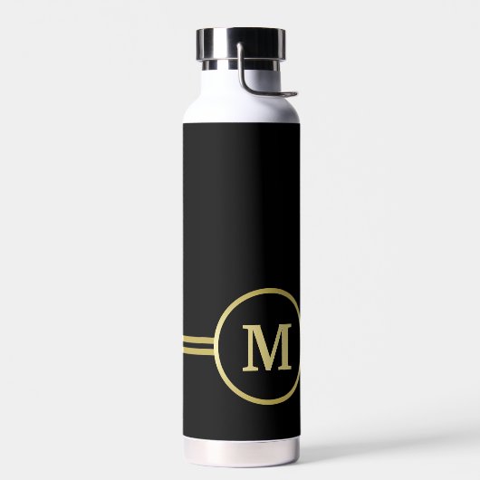 Elegant goud Gepersonaliseerd monogram op zwart Waterfles (Links)
