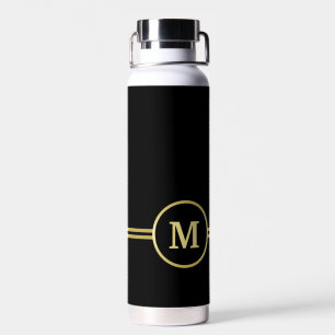 Elegant goud Gepersonaliseerd monogram op zwart Waterfles