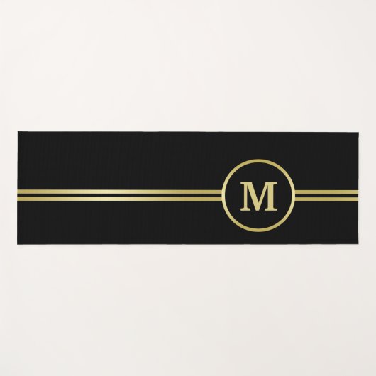 Elegant goud Gepersonaliseerd monogram op zwart Yogamat (Voorkant (horizontaal))