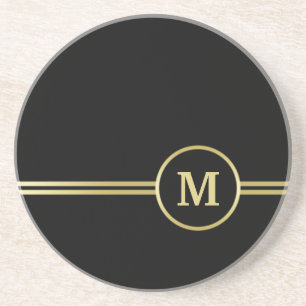 Elegant goud Gepersonaliseerd monogram op zwart Zandsteen Onderzetter