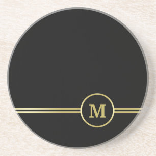 Elegant goud Gepersonaliseerd monogram op zwart Zandsteen Onderzetter