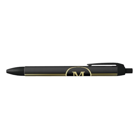 Elegant goud Gepersonaliseerd monogram op zwart Zwarte Inkt Pen (Bovenkant)