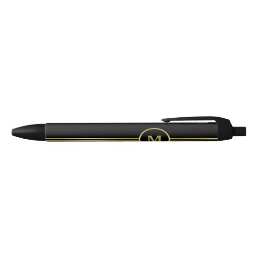 Elegant goud Gepersonaliseerd monogram op zwart Zwarte Inkt Pen (Bovenkant)